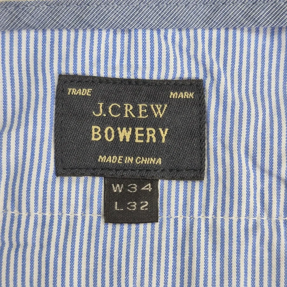 J.Crew Bowery Linen Cotton Pants Mens 34x32 Slim Fit White Black Pinstripe